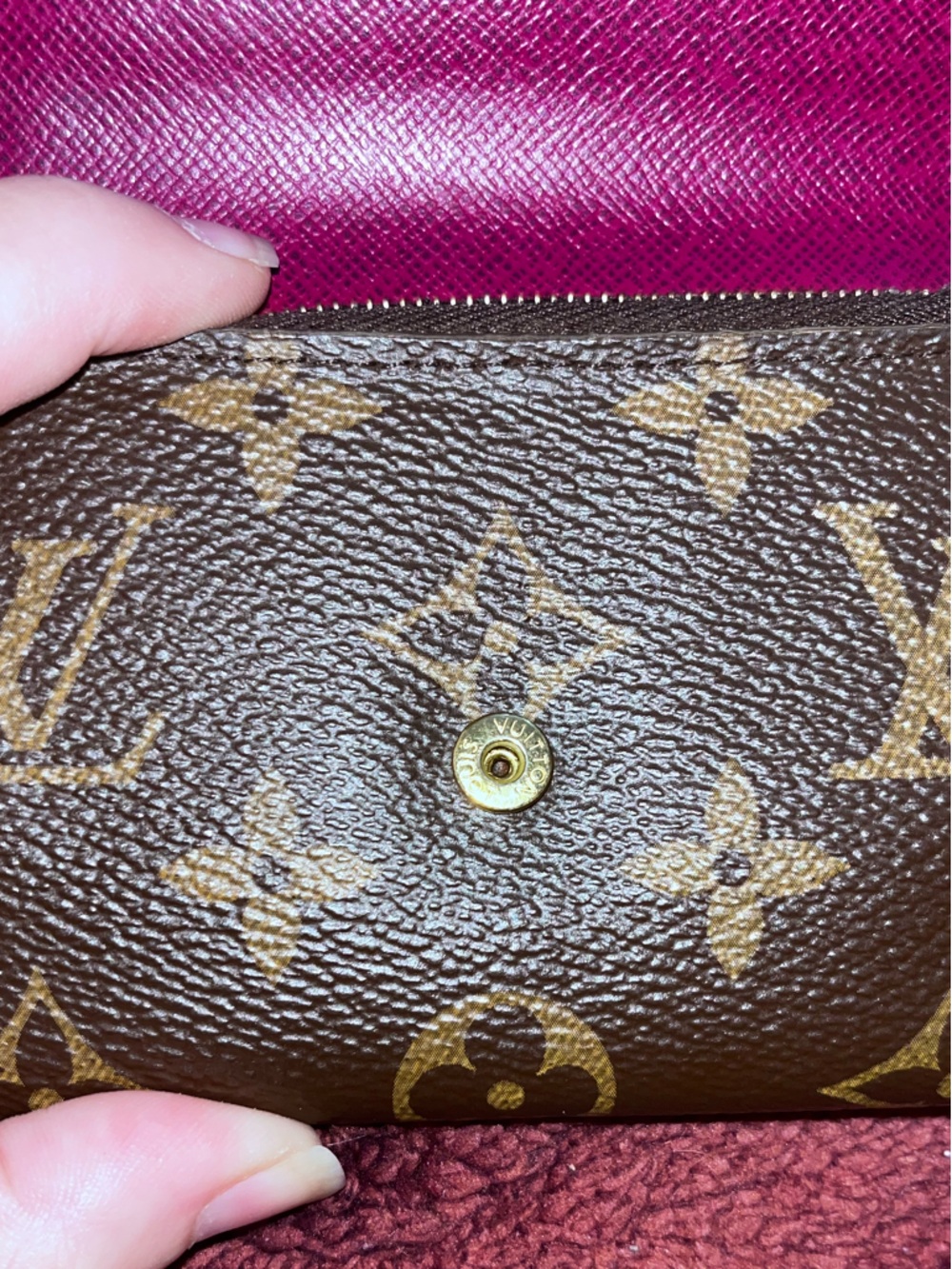 Authentic Louis Vuitton Brown/Burgundy Monogram Compact Wallet w/ COA - Picture 3 of 13